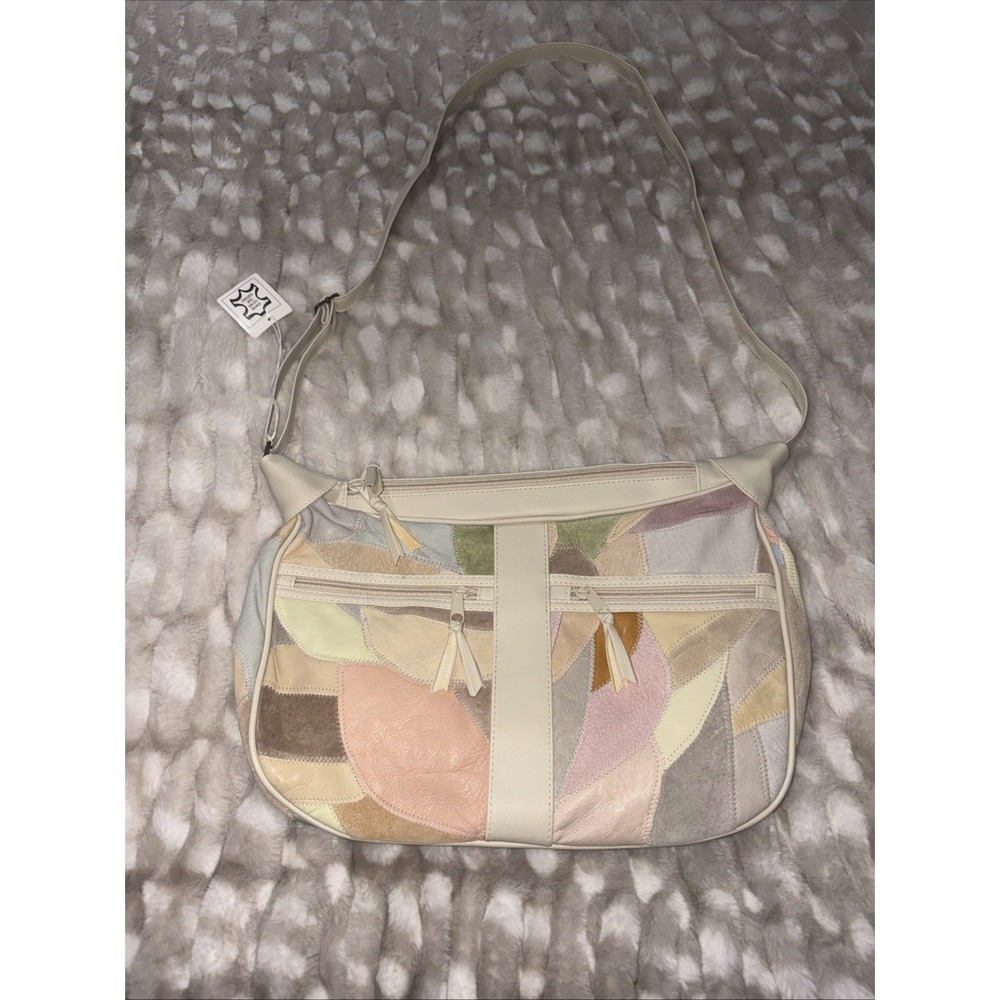 Vintage Patchwork Geometric Color block Leather Purse Handbag Adjustableā Strap